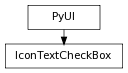 digraph inheritance9461f26ccf {
rankdir=TB;
ranksep=0.15;
nodesep=0.15;
size="8.0, 12.0";
  "IconTextCheckBox" [fontname=Vera Sans, DejaVu Sans, Liberation Sans, Arial, Helvetica, sans,URL="#pymel.core.uitypes.IconTextCheckBox",style="setlinewidth(0.5)",height=0.25,shape=box,fontsize=8];
  "PyUI" -> "IconTextCheckBox" [arrowsize=0.5,style="setlinewidth(0.5)"];
  "PyUI" [fontname=Vera Sans, DejaVu Sans, Liberation Sans, Arial, Helvetica, sans,URL="pymel.core.uitypes.PyUI.html#pymel.core.uitypes.PyUI",style="setlinewidth(0.5)",height=0.25,shape=box,fontsize=8];
}