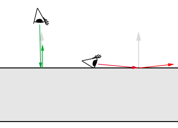0 度（緑）と 90 度（赤）の視点の角度