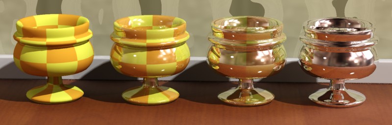 reflectivity（反射率）0.0、0.4、0.8、1.0（左から右）